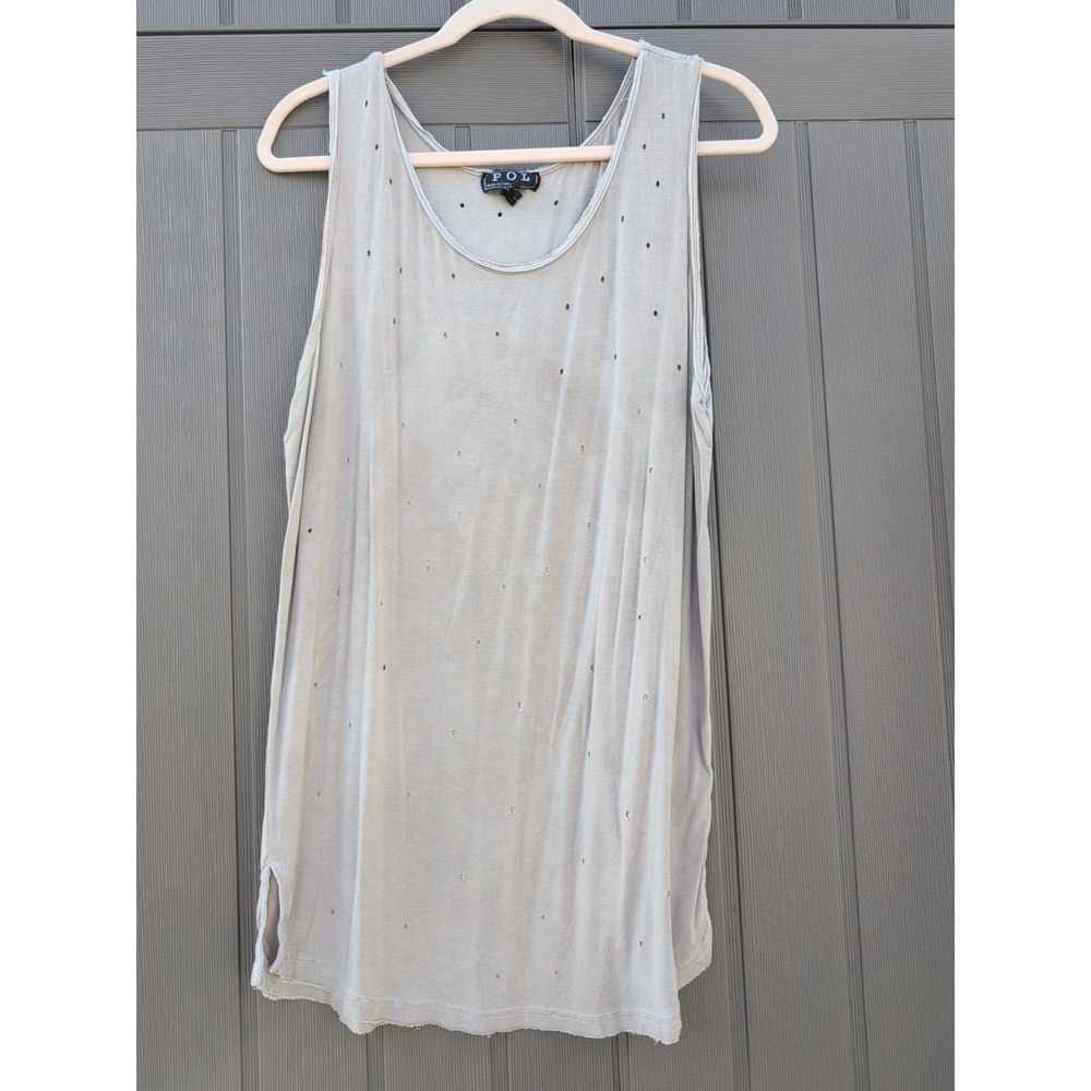 POL Womens Blouse‎ Distressed Gray Sleeveless Scoop Neck Large